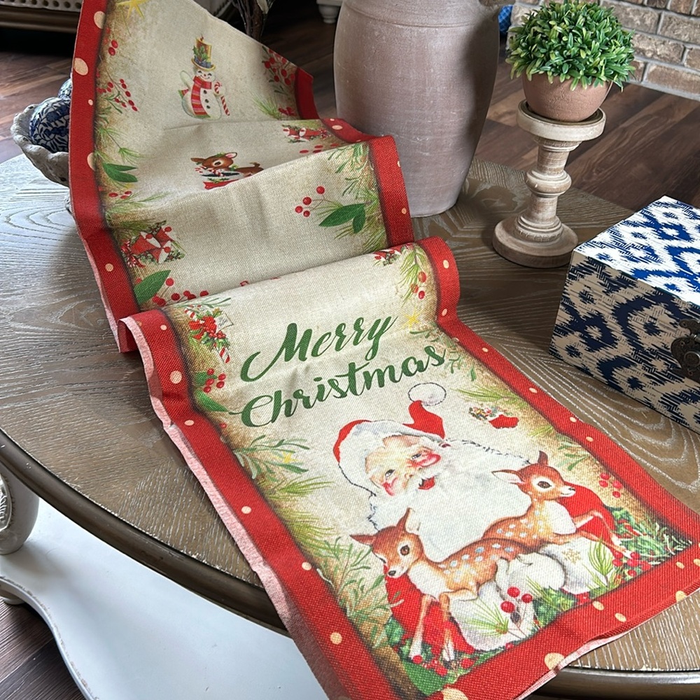 NEW! Vintage Inspired Nostalgic North Pole Santa Claus Dining Table Runner
